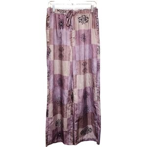 Romwe Hippie Patchwork Print Knot Front Wide Leg Palazzo Style Pants Size XL